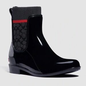 COACH Rubber Rain Booties Black Logo Stretch Pull-On Style G5255 Size 10